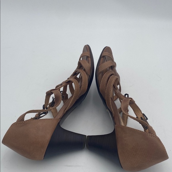 Soft Stylish Brown Strappy Heels sandals women 9M leather casual office retro - Picture 7 of 12